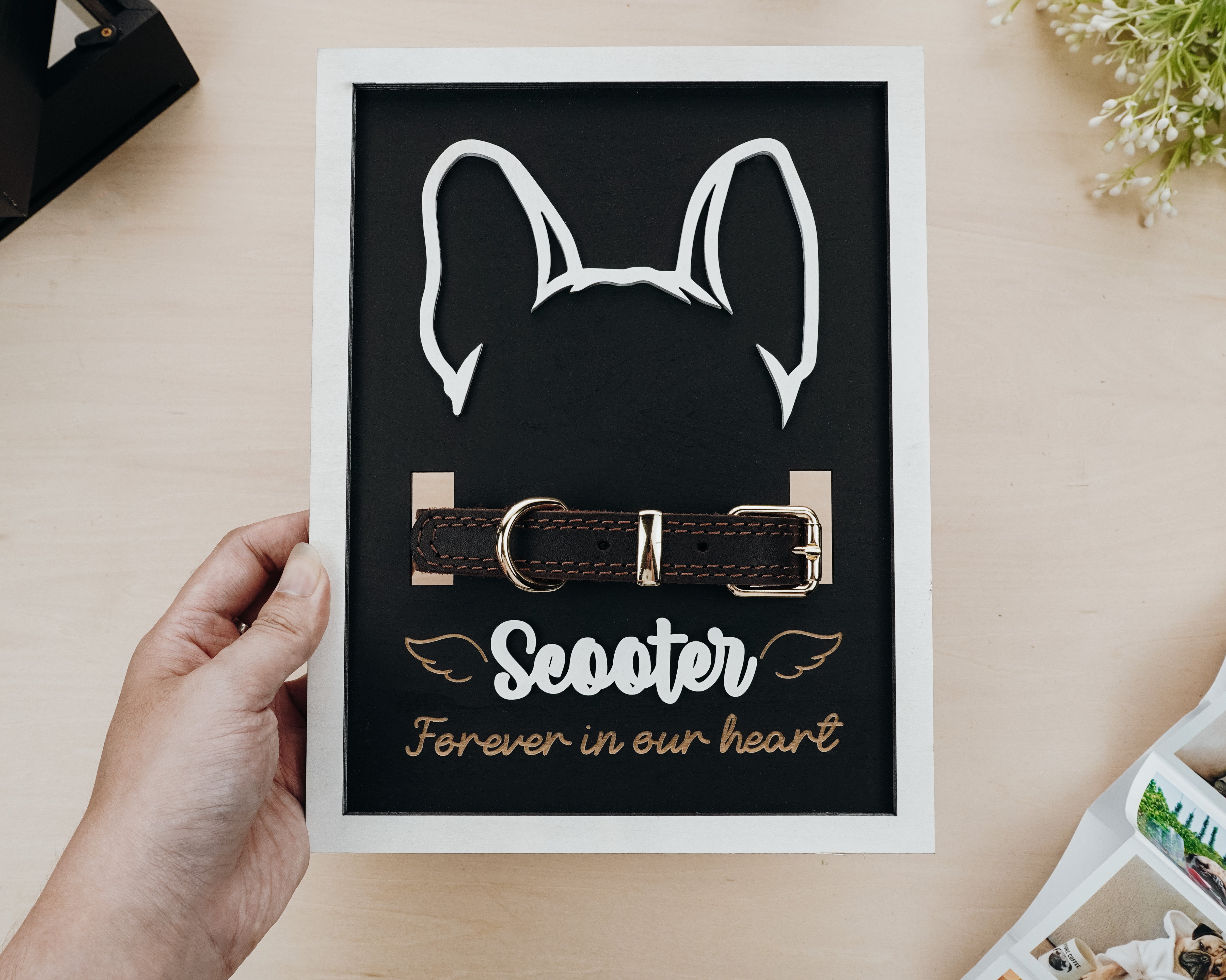 Personalized Pet Memorial Keepsake Ear Line Art Frame