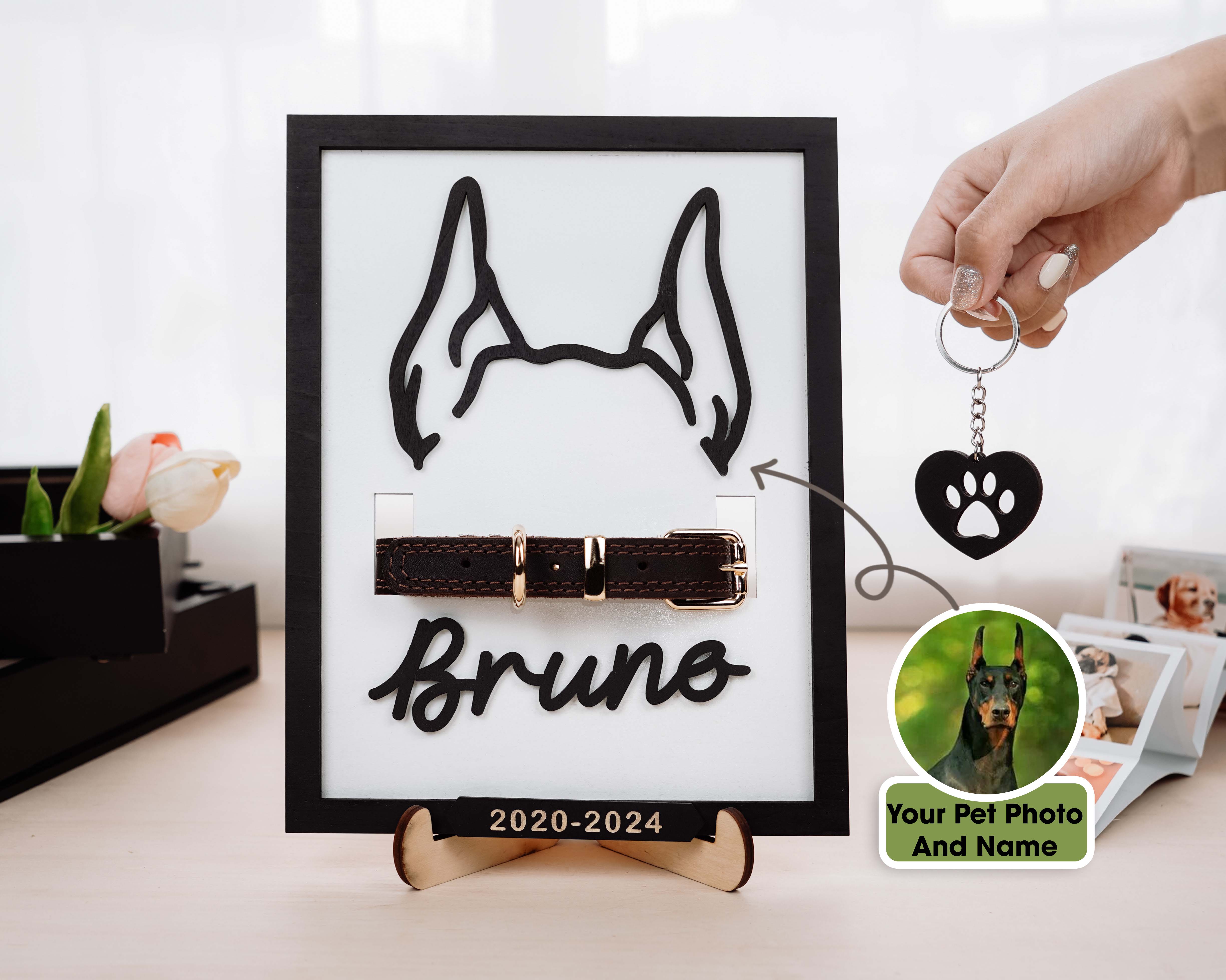 Personalized Pet Memorial Keepsake Ear Line Art Frame
