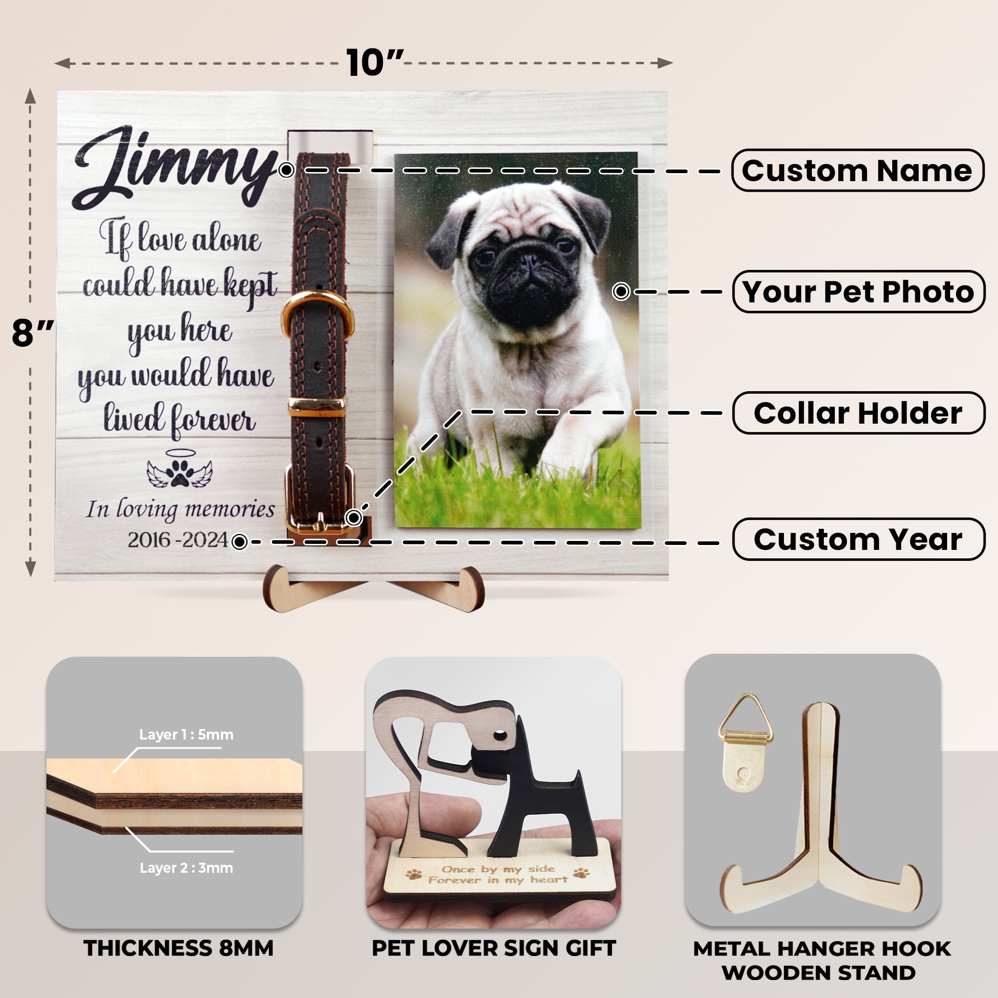 Pet Memorial Picture Frame with Collar Holder