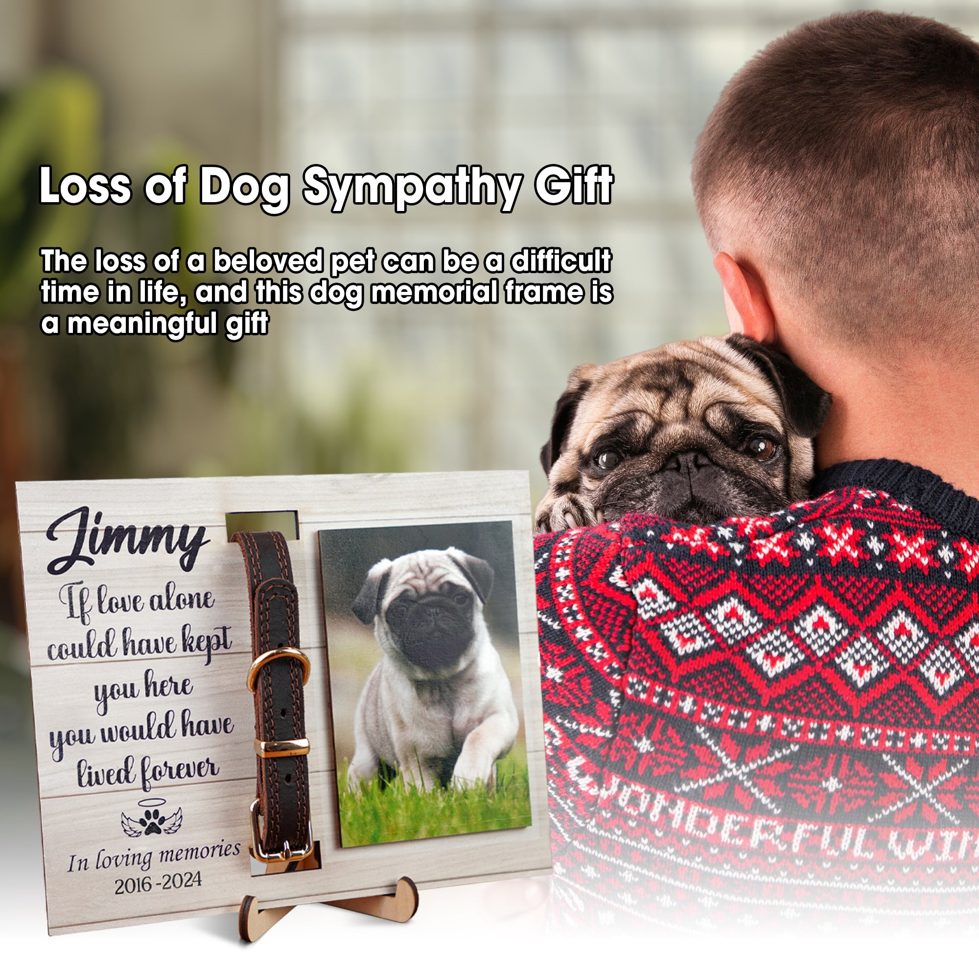 Pet Memorial Picture Frame with Collar Holder