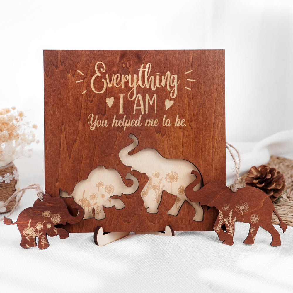 Elephant Wooden Frame Gift for Mom Dad